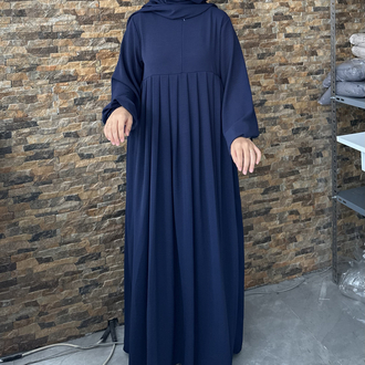 ÖNDEN FERMUARLI PİLELİ ELBİSE “LACİVERT