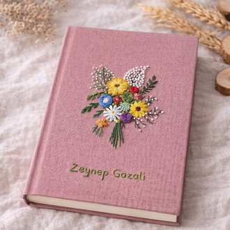 Pembe Buket Nakışlı Defter