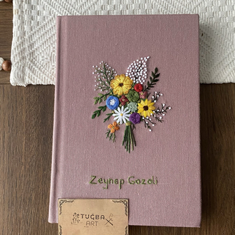 Pembe Buket Nakışlı Defter