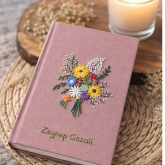 Pembe Buket Nakışlı Defter