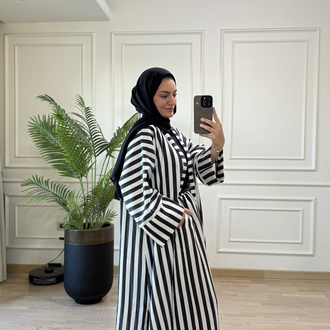 Çizgili abaya takım