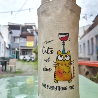 Cat and Wine Şarap Şişesi Kılıfı