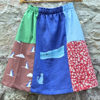 Kedi ve Kuşlar Patchwork Etek