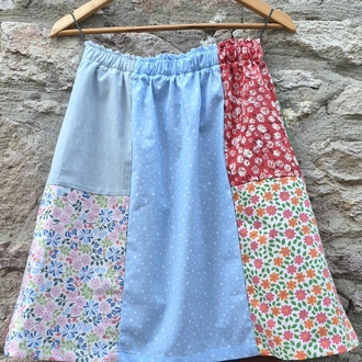 Kedi ve Kuşlar Patchwork Etek