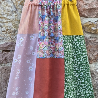 Çift Taraflı Midi Patchwork Etek