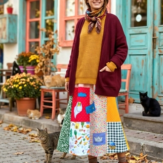 Çocukluk Uzun Patchwork Etek