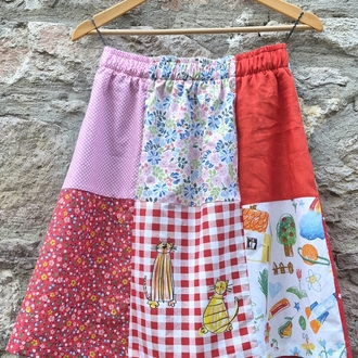 Çocuk Çizimli Patchwork Etek