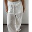 Beli Lastikli Bol Paça Pantolon Beyaz Keten Görünümlü