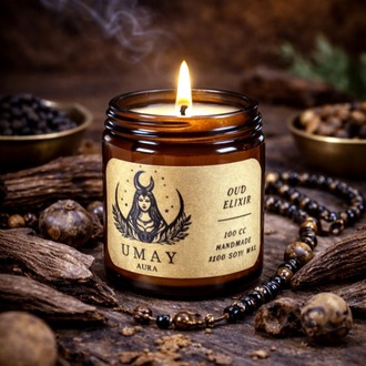 Oud Kokulu El Yapımı Soya Mum Amber Kavanoz 100 cc 