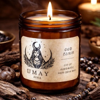 Oud Kokulu El Yapımı Soya Mum Amber Kavanoz 210 cc