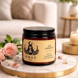 Gül Kokulu El Yapımı Soya Mum Amber Kavanoz 100 cc