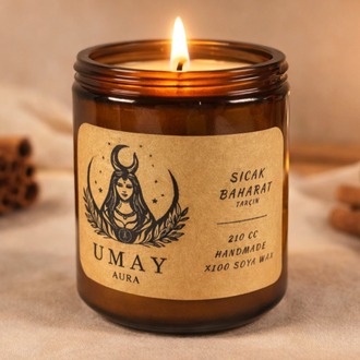 Tarçın Kokulu El Yapımı Soya Mum Amber Kavanoz 210 cc