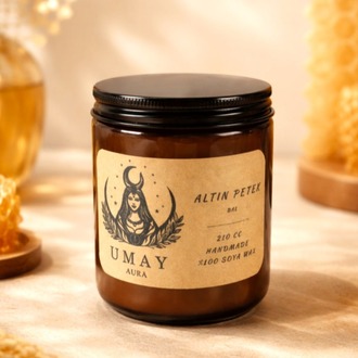 Bal Kokulu El Yapımı Soya Mum Amber Kavanoz 210 cc