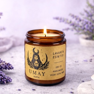 Lavanta Kokulu El Yapımı Soya Mum Amber Kavanoz 100 cc 
