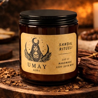 Sandal Ağacı Kokulu El Yapımı Soya Mum Amber Kavanoz 210 cc