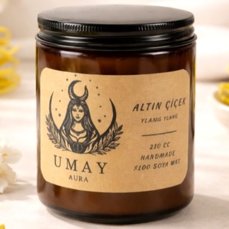 Ylang Ylang Kokulu El Yapımı Soya Mum Amber Kavanoz 210 cc