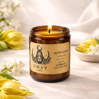 Ylang Ylang Kokulu El Yapımı Soya Mum Amber Kavanoz 210 cc