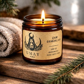 Çam Kokulu El Yapımı Soya Mum Amber Kavanoz 100 cc