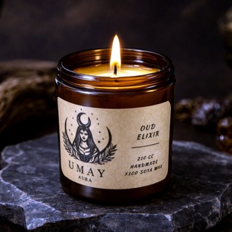 Oud Kokulu El Yapımı Soya Mum Amber Kavanoz 210 cc