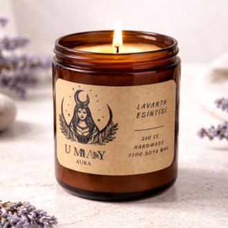 Lavanta Kokulu El Yapımı Soya Mum Amber Kavanoz  210 cc