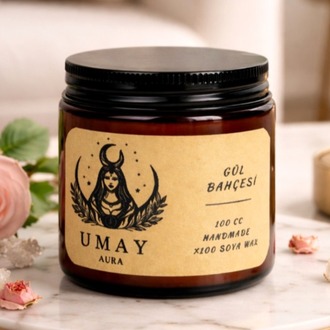 Gül Kokulu El Yapımı Soya Mum Amber Kavanoz 100 cc
