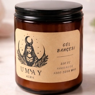 Gül Kokulu El Yapımı Soya Mum Amber Kavanoz 210 cc