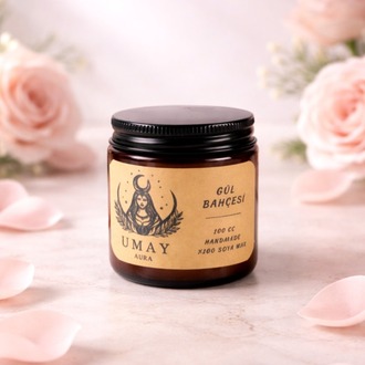 Gül Kokulu El Yapımı Soya Mum Amber Kavanoz 100 cc