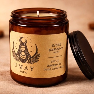 Tarçın Kokulu El Yapımı Soya Mum Amber Kavanoz 210 cc