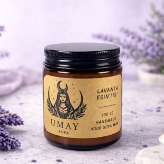 Lavanta Kokulu El Yapımı Soya Mum Amber Kavanoz 100 cc 