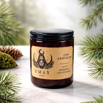 Çam Kokulu El Yapımı Soya Mum Amber Kavanoz 210 cc