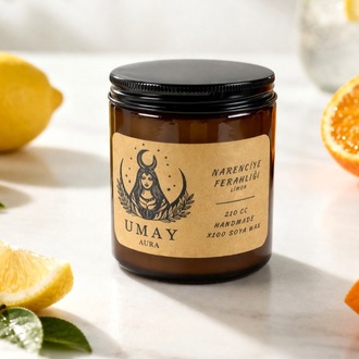 Limon Kokulu El Yapımı Soya Mum Amber Kavanoz 210 cc