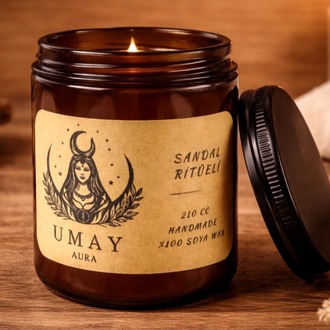 Sandal Ağacı Kokulu El Yapımı Soya Mum Amber Kavanoz 210 cc