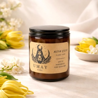Ylang Ylang Kokulu El Yapımı Soya Mum Amber Kavanoz 210 cc