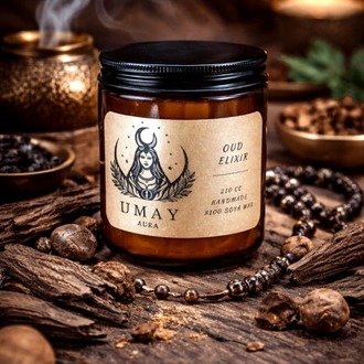 Oud Kokulu El Yapımı Soya Mum Amber Kavanoz 210 cc