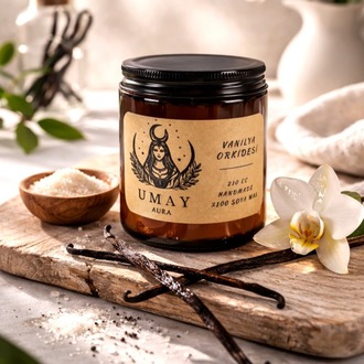 Vanilya Kokulu El Yapımı Soya Mum Amber Kavanoz 210 cc