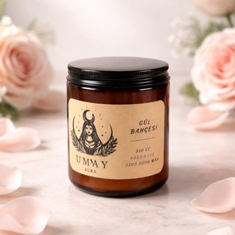 Gül Kokulu El Yapımı Soya Mum Amber Kavanoz 210 cc