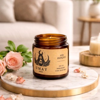 Gül Kokulu El Yapımı Soya Mum Amber Kavanoz 100 cc