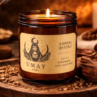 Sandal Ağacı Kokulu El Yapımı Soya Mum Amber Kavanoz 210 cc