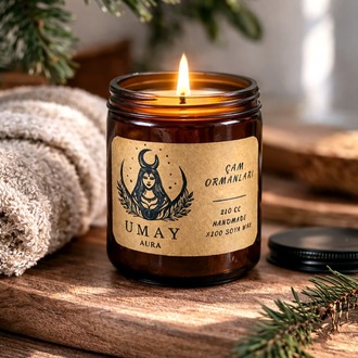 Çam Kokulu El Yapımı Soya Mum Amber Kavanoz 210 cc