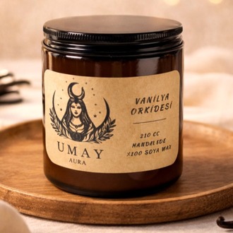 Vanilya Kokulu El Yapımı Soya Mum Amber Kavanoz 210 cc
