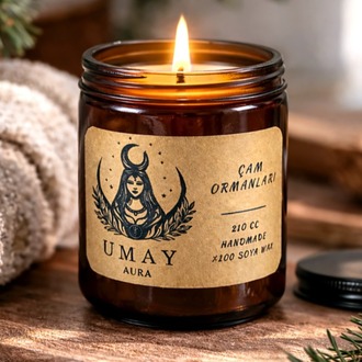 Çam Kokulu El Yapımı Soya Mum Amber Kavanoz 210 cc