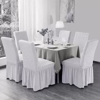 Bürümcük Etekli Likralı Sandalye Kılıfı – 6 Adet