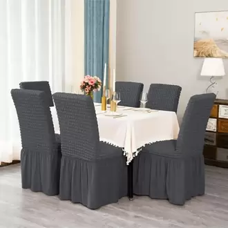 Bürümcük Etekli Likralı Sandalye Kılıfı – 6 Adet