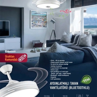 Fanlı Bluetootlu Müzik Hoparlör Uzaktan Kumandalı Zaman Ayarlı Led Pervane