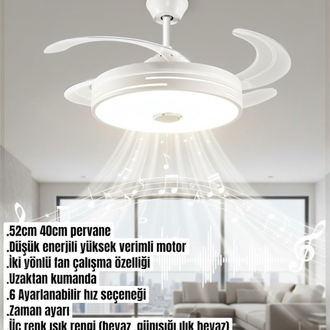 Fanlı Bluetootlu Müzik Hoparlör Uzaktan Kumandalı Zaman Ayarlı Led Pervane