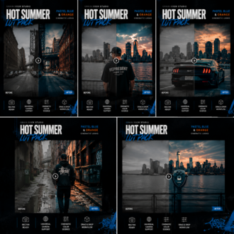 Hot Summer LUT Pack by Grain Dock Studio | Pastel Blue Orange Cinematic Rec709 LUT Collection