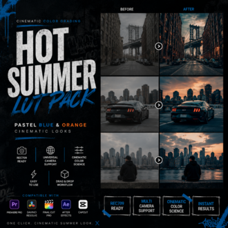 Hot Summer LUT Pack by Grain Dock Studio | Pastel Blue Orange Cinematic Rec709 LUT Collection