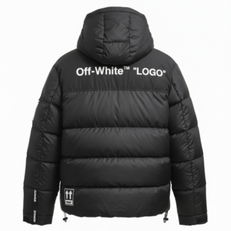Off-White™ İkonik Ok Logo Kapüşonlu Şişme Mont - Siyah & Siyah Beyaz