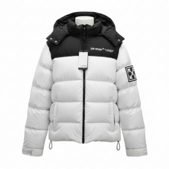 Off-White™ İkonik Ok Logo Kapüşonlu Şişme Mont - Siyah & Siyah Beyaz