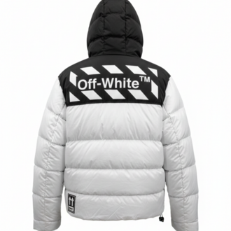 Off-White™ İkonik Ok Logo Kapüşonlu Şişme Mont - Siyah & Siyah Beyaz